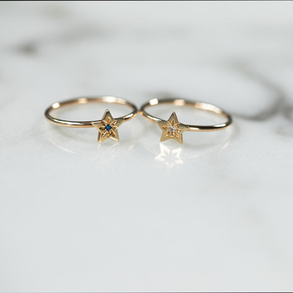 14K - Tiny Love Ring - Star with Stone