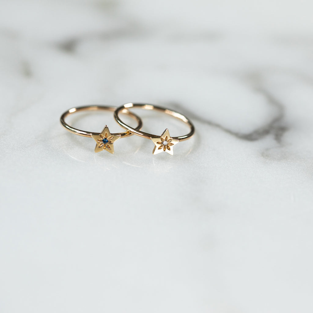 14K - Tiny Love Ring - Star with Stone