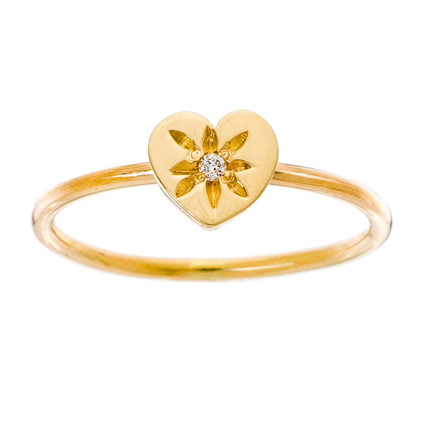 14K - Tiny Love Ring - Heart with Stone