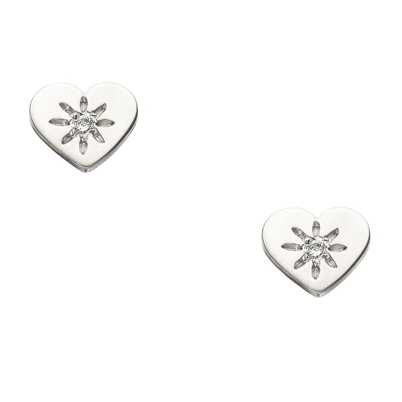 14K - Tiny Love Stud Earring with Precious Stone