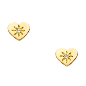 14K - Tiny Love Stud Earring Single - Heart (with stone)