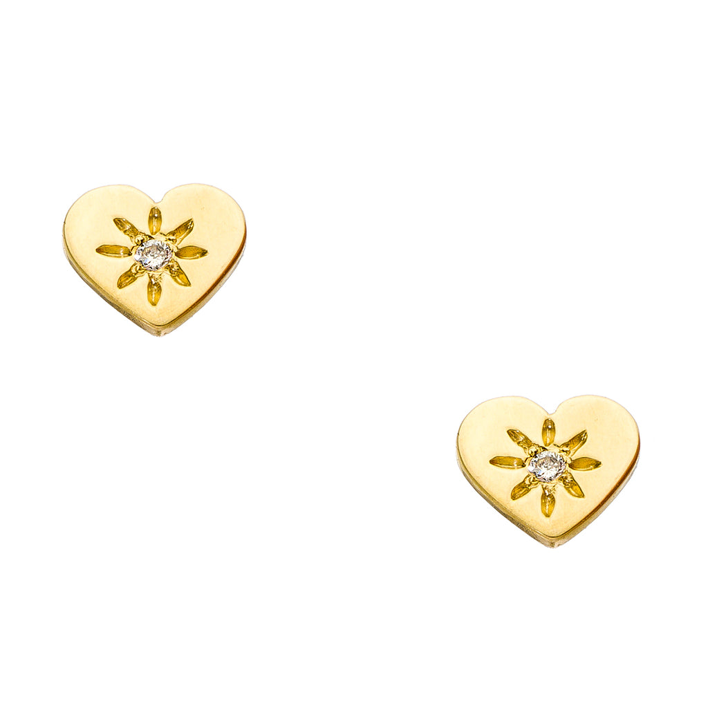 14K - Tiny Love Stud Earring with Precious Stone