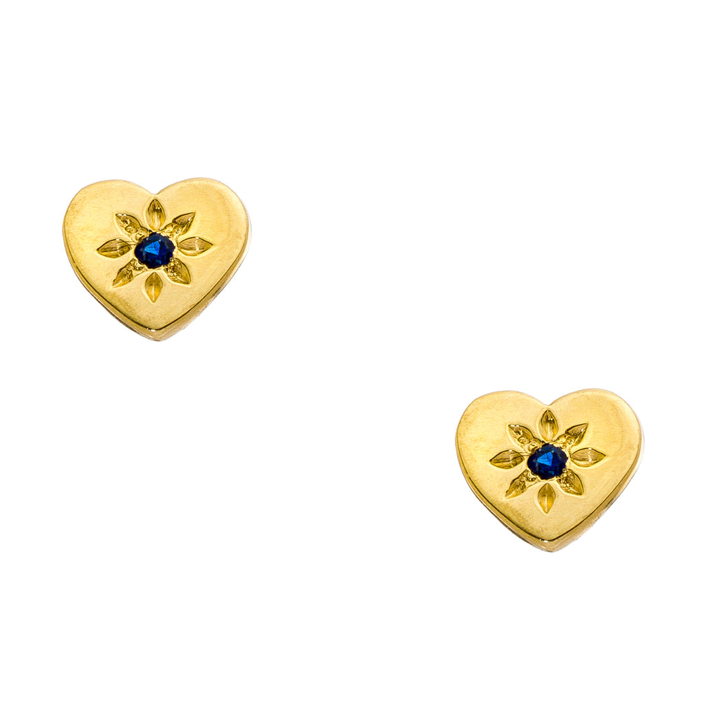 14K - Tiny Love Stud Earring with Precious Stone