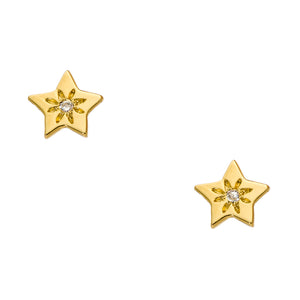 14K - Tiny Love Stud Earring with Precious Stone