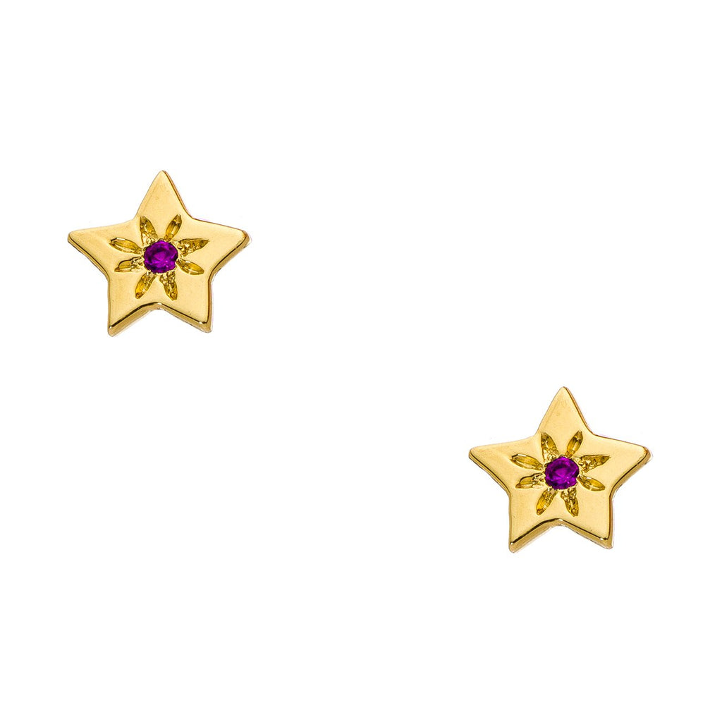14K - Tiny Love Stud Earring Single - Star (with stone)