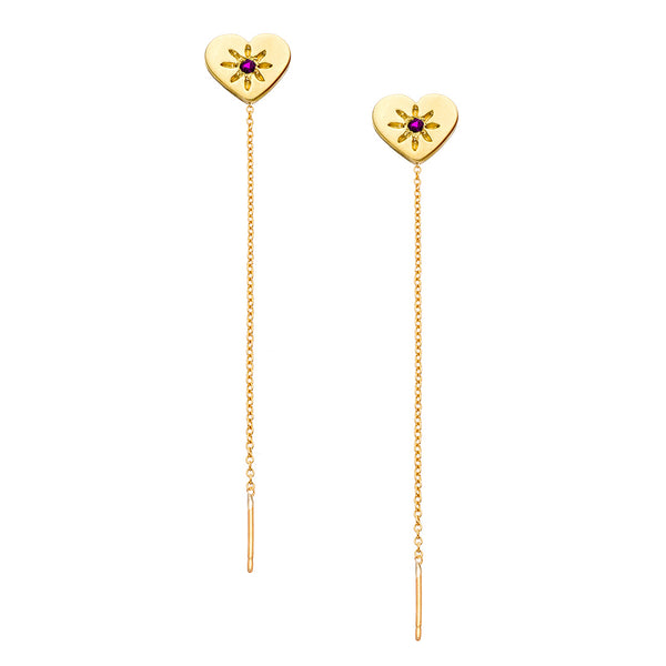 14K - Tiny Love Stud Thread Thru Earring Single – Heart with Precious Stone