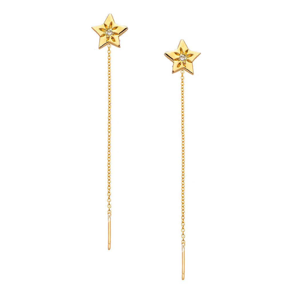 14K - Tiny Love Stud Thread Thru Earring Single – Star with Precious Stone