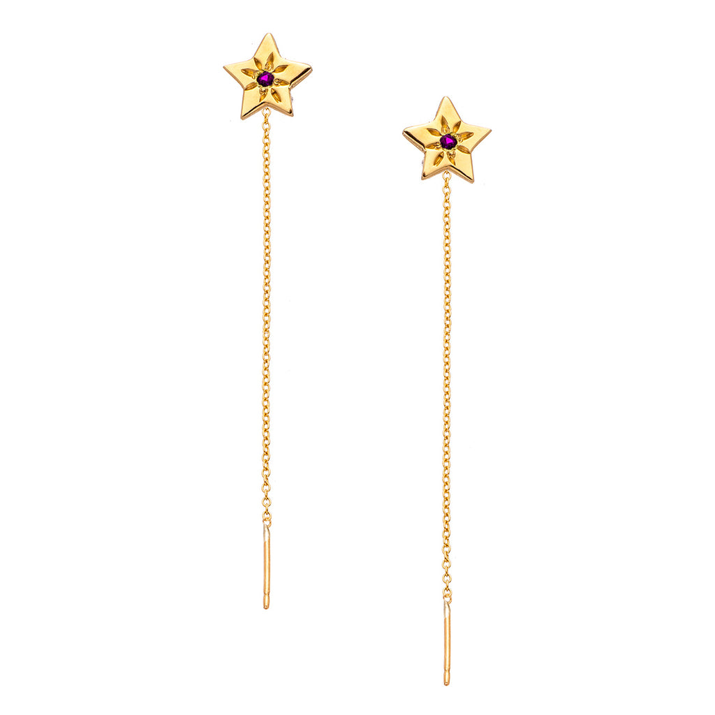 14K - Tiny Love Stud Thread Thru Earring Single – Star with Precious Stone