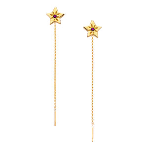 14K - Tiny Love Stud Thread Thru Earring Single – Star with Precious Stone