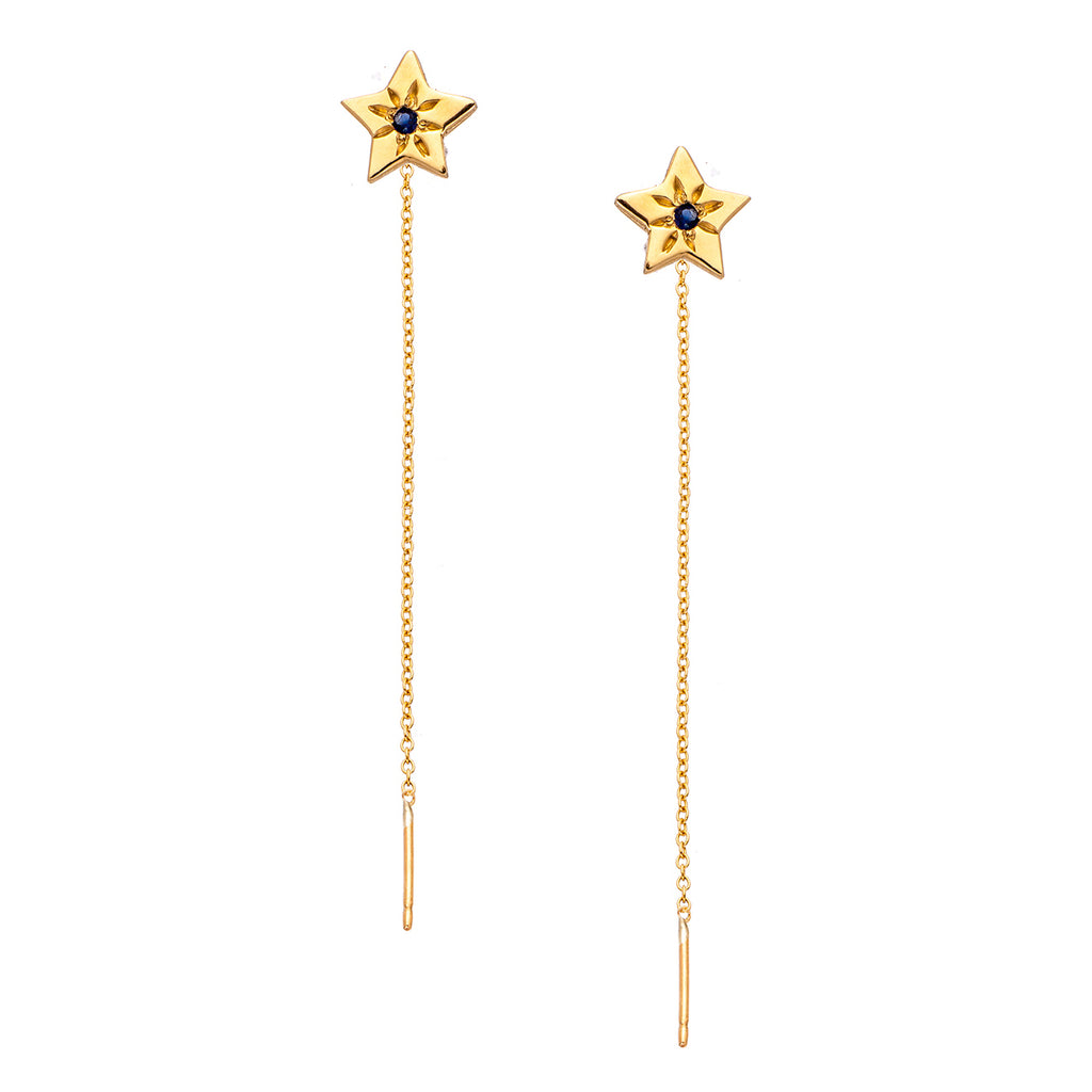 14K - Tiny Love Stud Thread Thru Earring Single – Star with Precious Stone