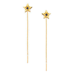 14K - Tiny Love Stud Thread Thru Earring Single – Star with Precious Stone