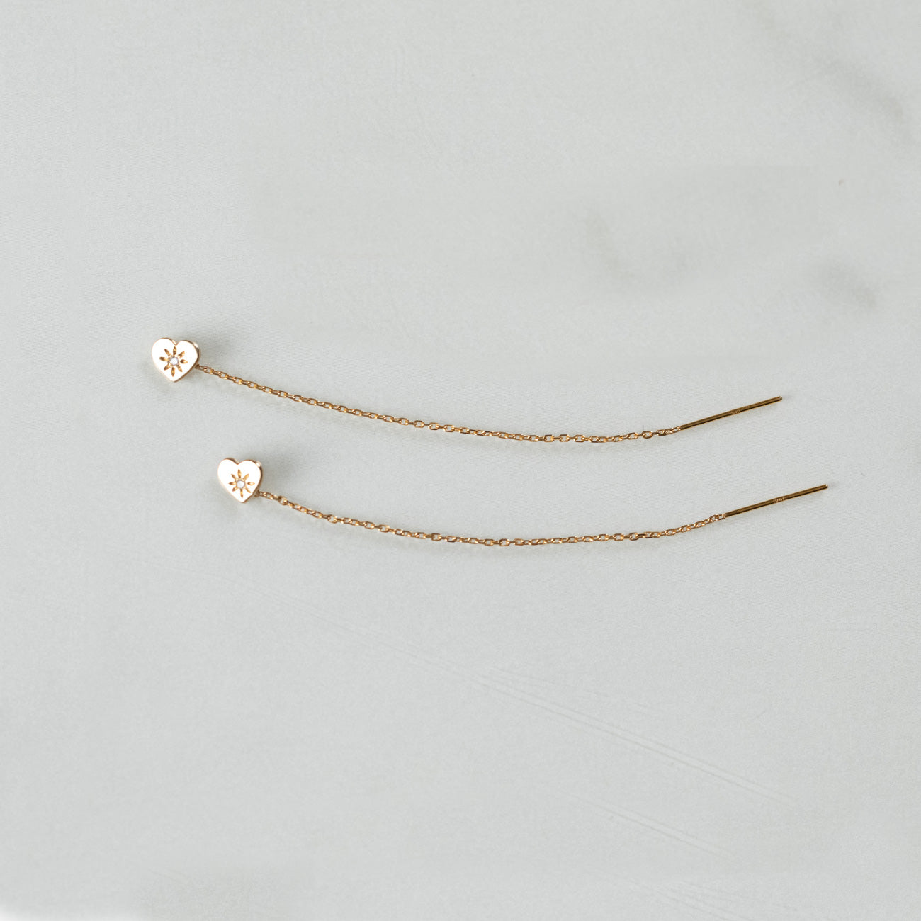 14K - Tiny Love Stud Thread Thru Earring Single – Heart with Precious Stone