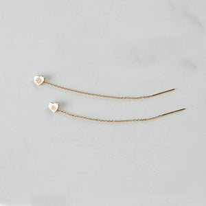 14K - Tiny Love Stud Thread Thru Earring Single – Heart with Precious Stone