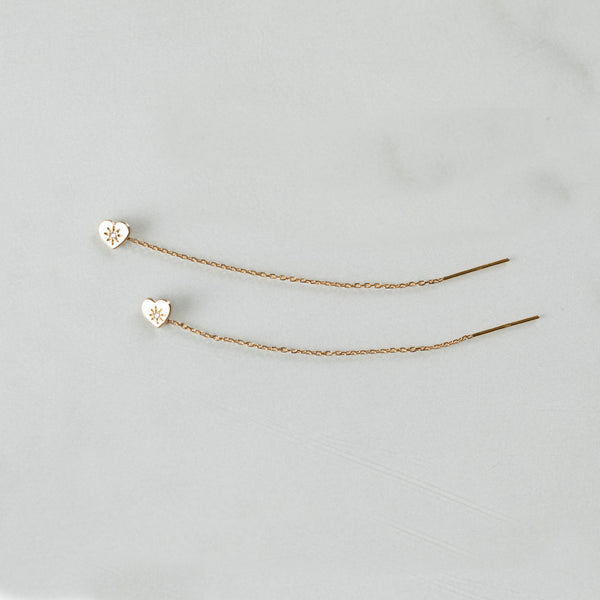 14K - Tiny Love Stud Thread Thru Earring Single – Heart with Precious Stone