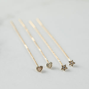 14K - Tiny Love Stud Thread Thru Earring Single – Heart with Precious Stone