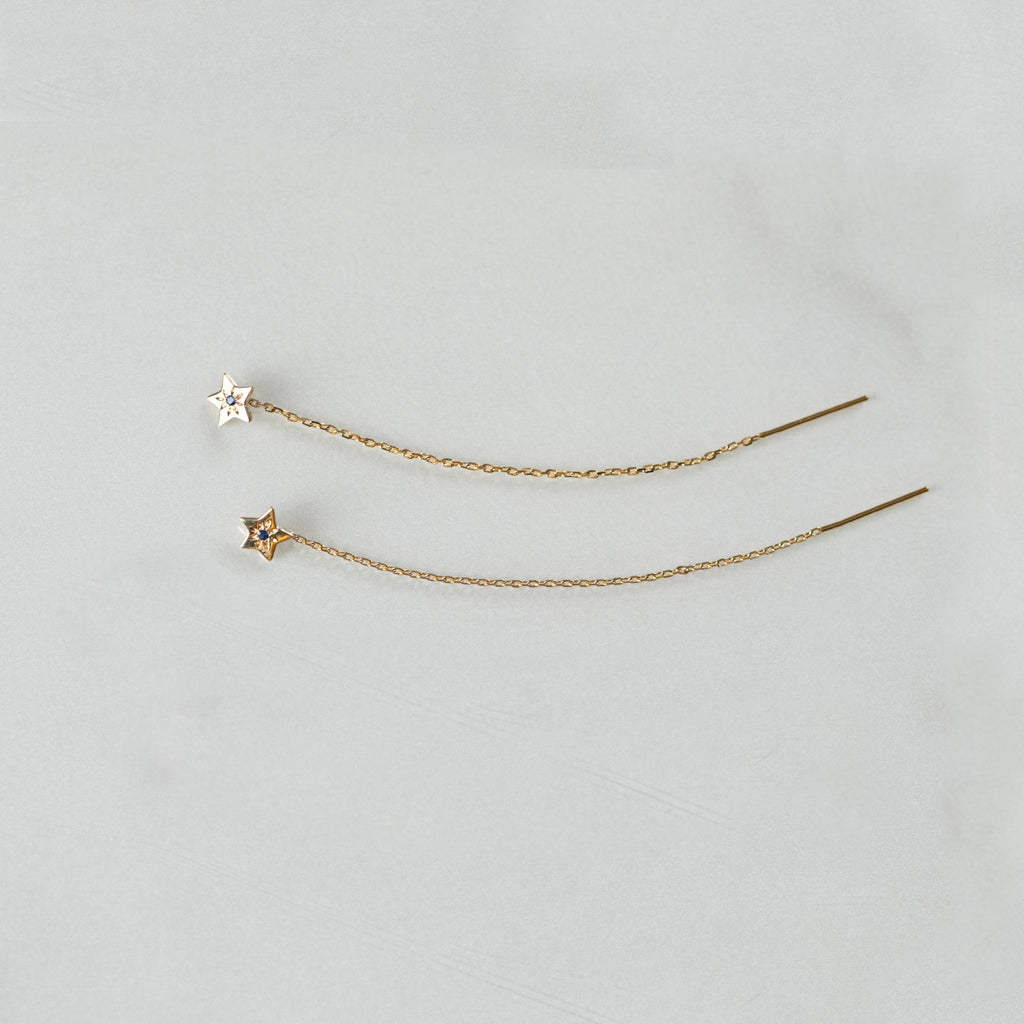 14K - Tiny Love Stud Thread Thru Earring Single – Star with Precious Stone