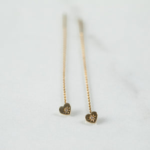 14K - Tiny Love Stud Thread Thru Earring Single – Heart with Precious Stone
